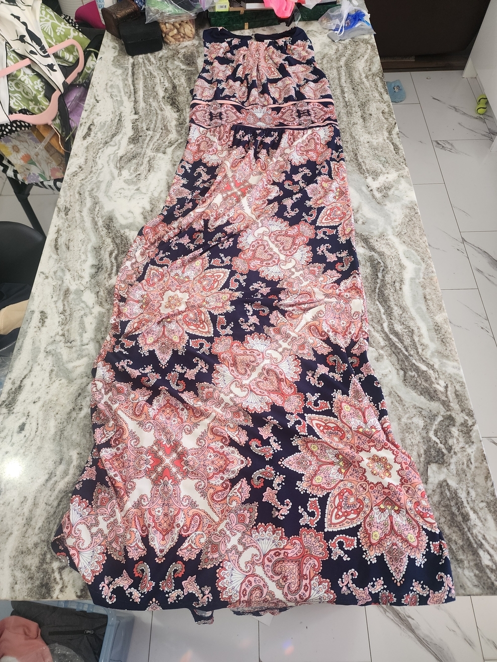 London Style Navy and Pink Paisley Halter Maxi Dress